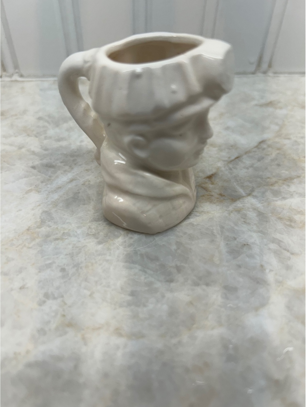 Vintage White Porcelain Miniature Miner Toby Jug • Figural Head Creamer Pitcher - Picture 3 of 4